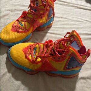 Men's Bright Yellow Athletic Sneakers with Red & Blue Accents